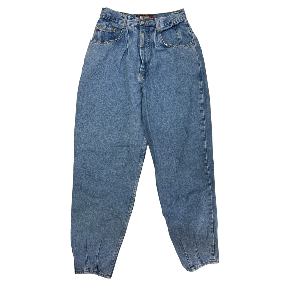 Vintage Bonjour High Waisted Pleated Mom Jeans Medium Wash Blue Denim 25x28